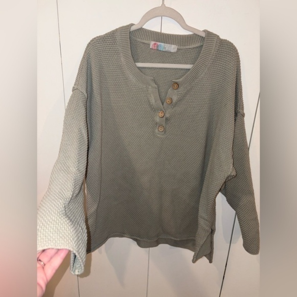 Free People Beach Sweater Women’s XL Hailee Waffle Henley Neckline